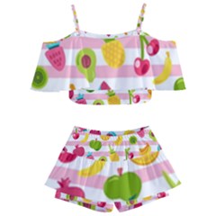 Tropical Fruits Berries Seamless Pattern Kids  Off Shoulder Skirt Bikini by Ravend