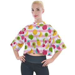 Tropical Fruits Berries Seamless Pattern Mock Neck T-shirt by Ravend