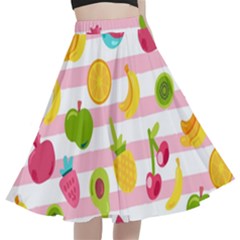 Tropical Fruits Berries Seamless Pattern A-line Full Circle Midi Skirt With Pocket by Ravend