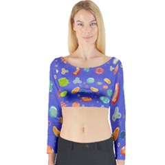 Virus Seamless Pattern Long Sleeve Crop Top by Ravend