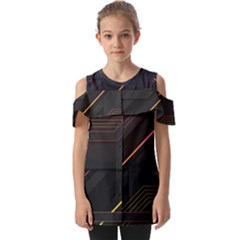 Gradient Geometric Shapes Dark Background Fold Over Open Sleeve Top by Apen