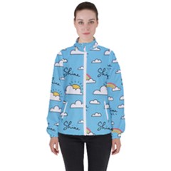 Seamless Pattern Vector Owl Cartoon With Bugs Women s High Neck Windbreaker by Apen