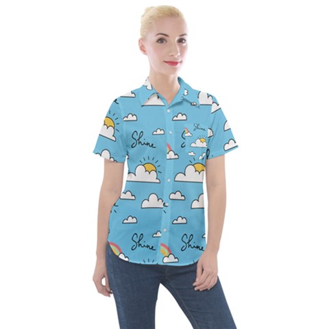 Seamless Pattern Vector Owl Cartoon With Bugs Women s Short Sleeve Pocket Shirt by Apen