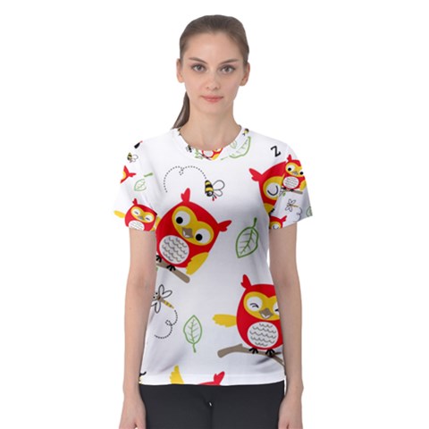 Seamless Pattern Vector Owl Cartoon With Bugs Women s Sport Mesh T-shirt by Apen