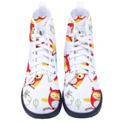 Seamless Pattern Vector Owl Cartoon With Bugs Men s High-top Canvas Sneakers by Apen