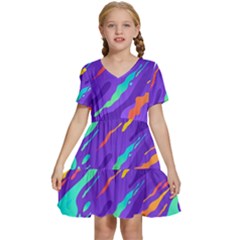 Multicolored Abstract Background Kids  Short Sleeve Tiered Mini Dress by Apen