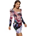 Love Quotes Design Women Long Sleeve Ruched Stretch Jersey Dress View2