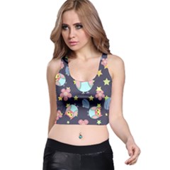 Owl Stars Pattern Background Racer Back Crop Top by Apen