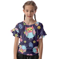 Owl Stars Pattern Background Kids  Cut Out Flutter Sleeves by Apen