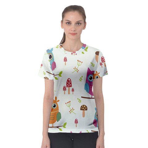 Forest Seamless Pattern With Cute Owls Women s Sport Mesh T-shirt by Apen