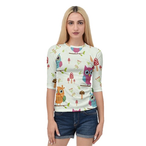 Forest Seamless Pattern With Cute Owls Quarter Sleeve Raglan T-shirt by Apen