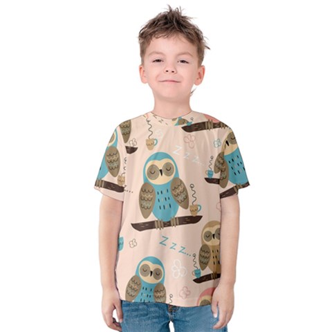 Seamless Pattern Owls Dream Cute Style Pajama Fabric Kids  Cotton T-shirt by Apen