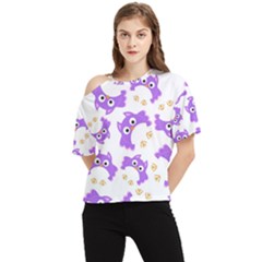 Purple Owl Pattern Background One Shoulder Cut Out T-shirt by Apen