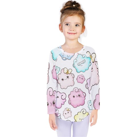 Cute Doodle Cartoon Seamless Pattern Kids  Long Sleeve T-shirt by Apen