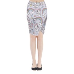 Seamless Pattern With Cute Rabbit Character Midi Wrap Pencil Skirt by Apen