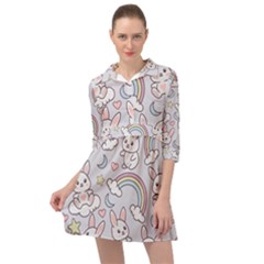 Seamless Pattern With Cute Rabbit Character Mini Skater Shirt Dress by Apen