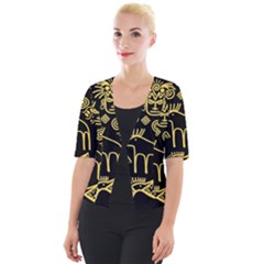 Golden Indian Traditional Signs Symbols Cropped Button Cardigan by Apen