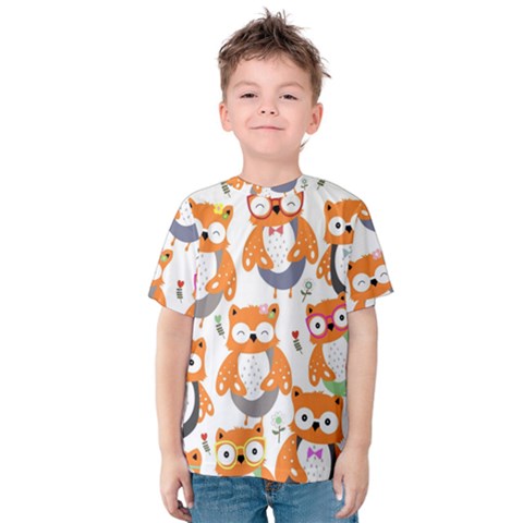 Cute Colorful Owl Cartoon Seamless Pattern Kids  Cotton T-shirt by Apen