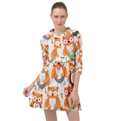 Cute Colorful Owl Cartoon Seamless Pattern Mini Skater Shirt Dress by Apen