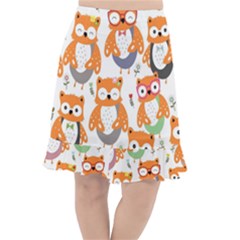 Cute Colorful Owl Cartoon Seamless Pattern Fishtail Chiffon Skirt by Apen