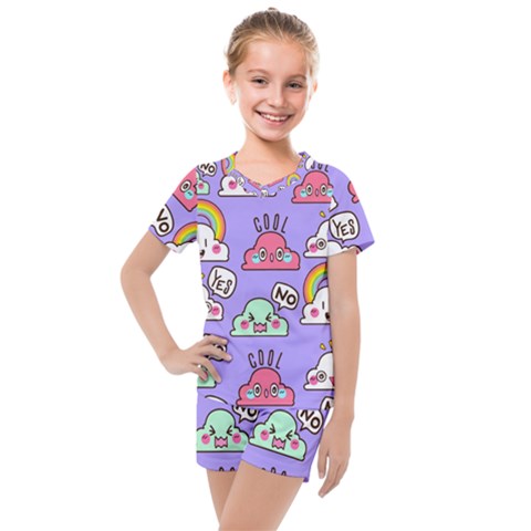 Cloud Seamless Pattern Kids  Mesh T-shirt And Shorts Set by Apen