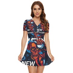 Make Devil Discovery  V-neck High Waist Chiffon Mini Dress by Saikumar