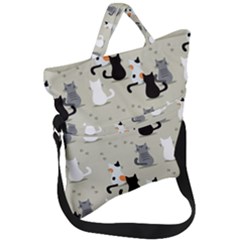 Cute Cat Seamless Pattern Fold Over Handle Tote Bag by Ravend