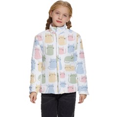 Cute Cat Colorful Cartoon Doodle Seamless Pattern Kids  Puffer Bubble Jacket Coat by Ravend