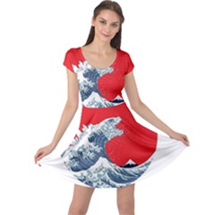 The Great Wave Of Kaiju Cap Sleeve Dress by Cendanart