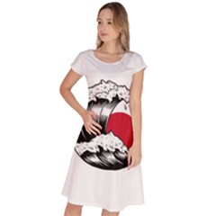 Japanese Sun & Wave Classic Short Sleeve Dress by Cendanart