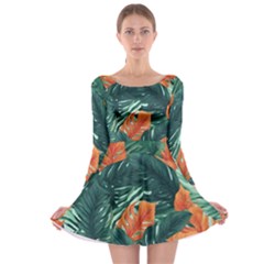 Green Tropical Leaves Long Sleeve Skater Dress by Jack14