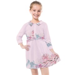 Pink Chinese Style Cherry Blossom Kids  Quarter Sleeve Shirt Dress by Cendanart