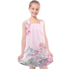 Pink Chinese Style Cherry Blossom Kids  Cross Back Dress by Cendanart