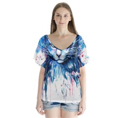 Cat V-neck Flutter Sleeve Top by saad11