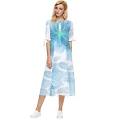 Blue-flower Bow Sleeve Chiffon Midi Dress by saad11