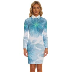 Blue-flower Long Sleeve Shirt Collar Bodycon Dress by saad11