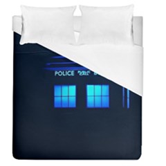 Blue Tardis Doctor Who Police Call Box Duvet Cover (queen Size) by Cendanart