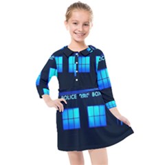 Blue Tardis Doctor Who Police Call Box Kids  Quarter Sleeve Shirt Dress by Cendanart