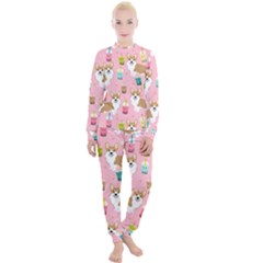 Corgi Bubble Boba Tea Pink Pattern Women s Lounge Set by Cendanart