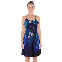 Tardis Doctor Who Space Galaxy Ruffle Detail Chiffon Dress by Cendanart