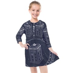 Doctor Who Bbc Tardis Kids  Quarter Sleeve Shirt Dress by Cendanart