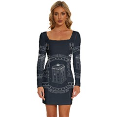 Doctor Who Bbc Tardis Long Sleeve Square Neck Bodycon Velvet Dress by Cendanart