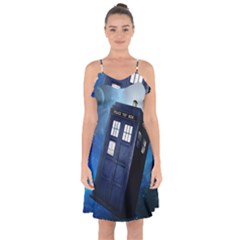 Tardis Doctor Who Space Blue Ruffle Detail Chiffon Dress by Cendanart