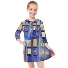 Tardis Wilderness Doctor Who Kids  Quarter Sleeve Shirt Dress by Cendanart