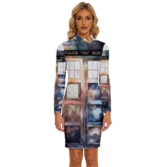 Tardis Doctor Who Long Sleeve Shirt Collar Bodycon Dress by Cendanart