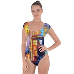 Tardis Doctor Who Paint Painting Short Sleeve Leotard  by Cendanart