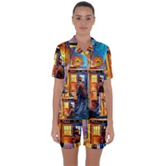 Tardis Doctor Who Paint Painting Satin Short Sleeve Pajamas Set by Cendanart