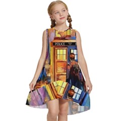 Tardis Doctor Who Paint Painting Kids  Frill Swing Dress by Cendanart