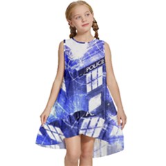 Tardis Doctor Who Blue Travel Machine Kids  Frill Swing Dress by Cendanart