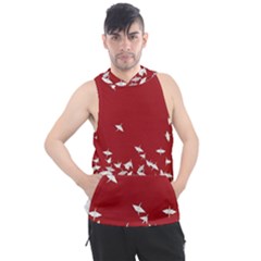 Red Sun Sea Waves Bird Japanese Art Minimalist Men s Sleeveless Hoodie by Bedest